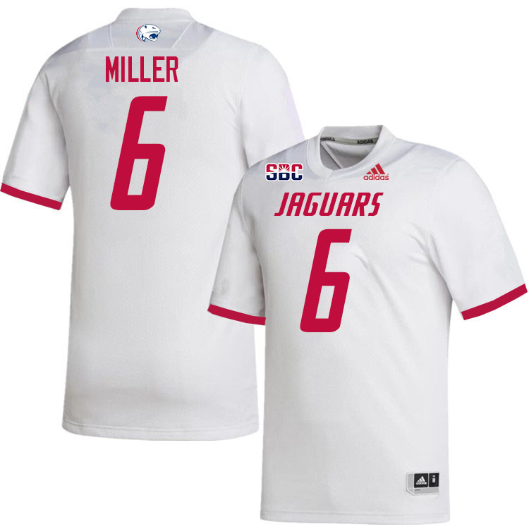 #6 Wesley Miller South Alabama Jaguars Jerseys,College Football Uniforms,Apparels Stitched-White